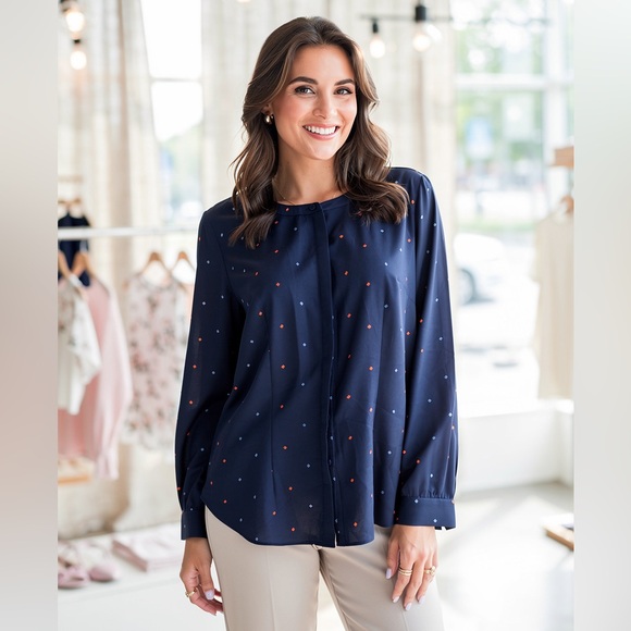 41 Hawthorn Tops - 41 Hawthorn Navy Print Button-Front Blouse Medium